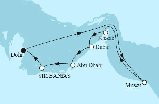 Mein Schiff 6 Route 2022: Doha mit Oman & Sir Bani Yas