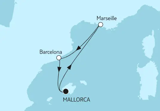 Mein Schiff 6 Route 2022: Kurzreise mit Barcelona