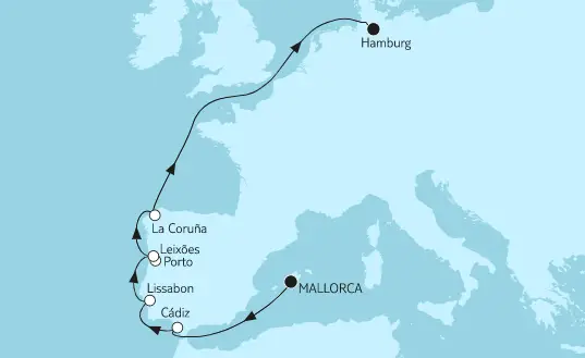 Mein Schiff 6 Route 2022: Mallorca bis Hamburg