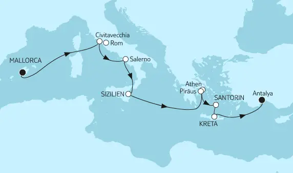 Mein Schiff 6 Route 2022: Mallorca bis Östliches Mittelmeer