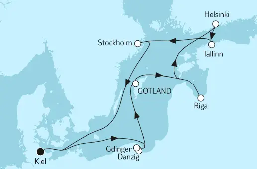Mein Schiff 6 Route 2022: Ostsee mit Helsinki & Danzig