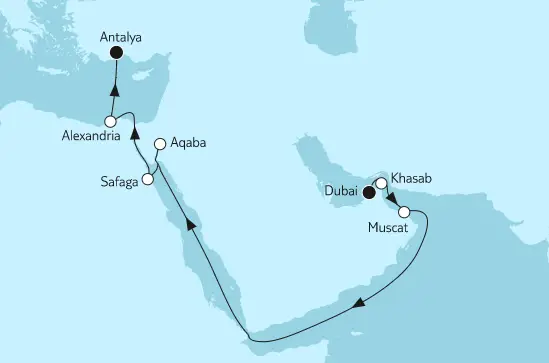 Mein Schiff 6 Route 2023: Dubai bis Östliches Mittelmeer