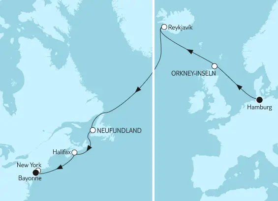 Mein Schiff 6 Route 2023: Hamburg bis New York