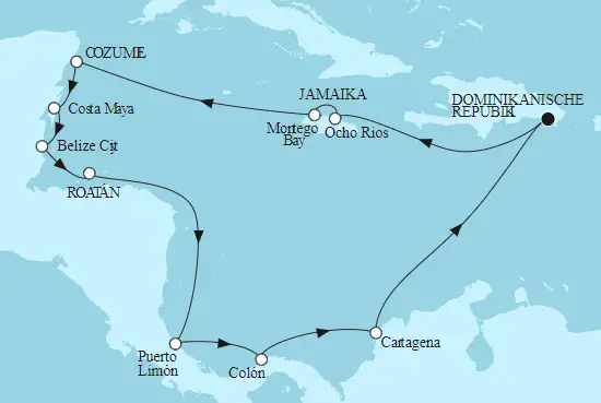 Mein Schiff 6 Route 2023: Karibik mit Mittelamerika