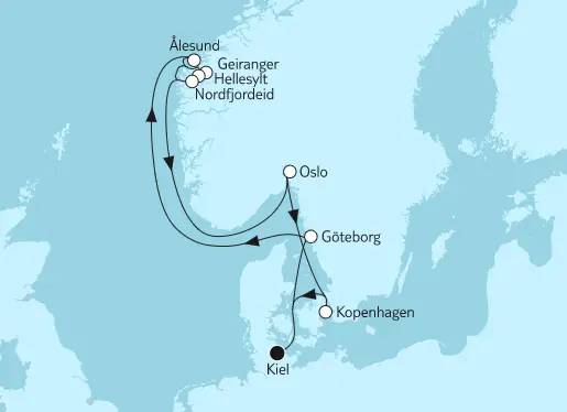 Mein Schiff 6 Route 2023: Norwegen mit Geirangerfjord & Nordfjordeid