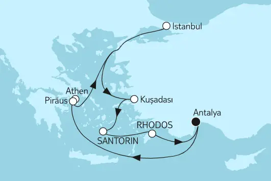 Mein Schiff 6 Route 2023: Östliches Mittelmeer mit Rhodos