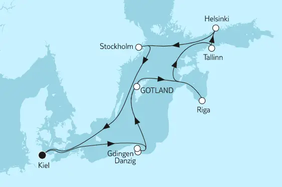 Mein Schiff 6 Route 2023: Ostsee mit Helsinki & Danzig