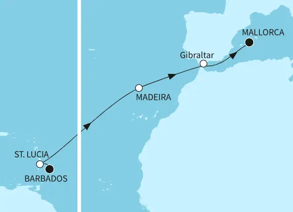 Mein Schiff 6 Route 2024: Barbados bis Mallorca