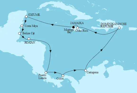 Mein Schiff 6 Route 2024: Karibik & Mittelamerika