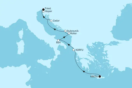 Mein Schiff 6 Route 2024: Kreta bis Triest