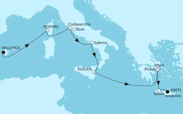 Mein Schiff 6 Route 2024: Mallorca bis Kreta