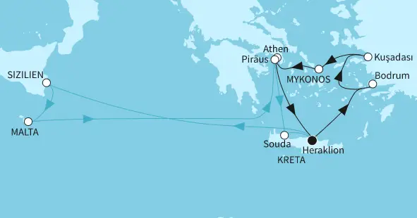 Mein Schiff 6 Route 2024: Östliches Mittelmeer mit Malta & Piräus