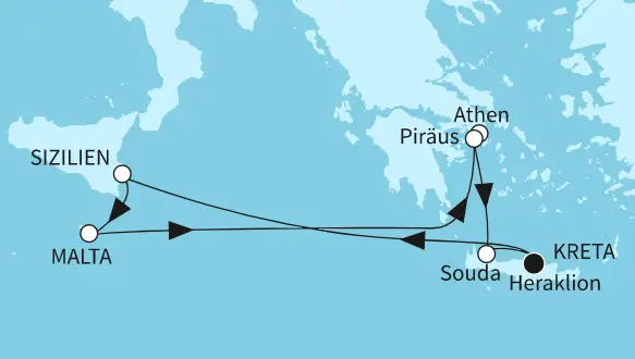 Mein Schiff 6 Route 2024: Östliches Mittelmeer mit Malta