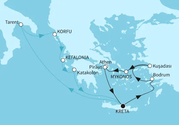 Mein Schiff 6 Route 2024: Östliches Mittelmeer mit Piräus & Korfu