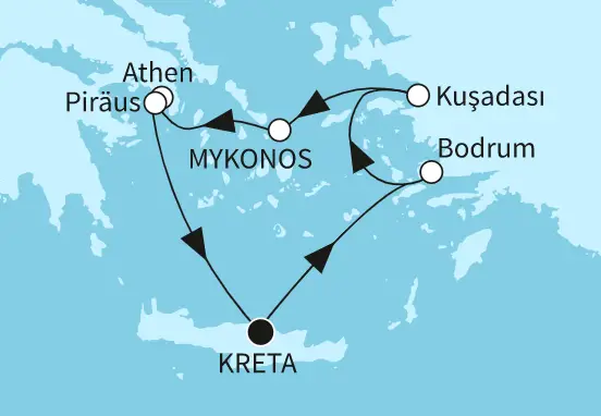 Mein Schiff 6 Route 2024: Östliches Mittelmeer mit Piräus