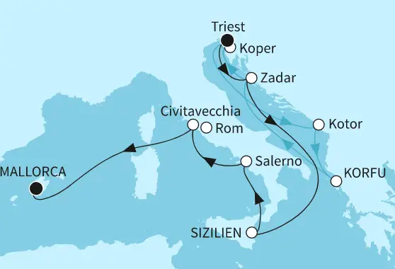 Mein Schiff 6 Route 2024: Triest nach Mallorca