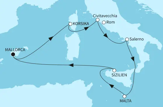 Mein Schiff 6 Route 2024: Westliches Mittelmeer mit Malta