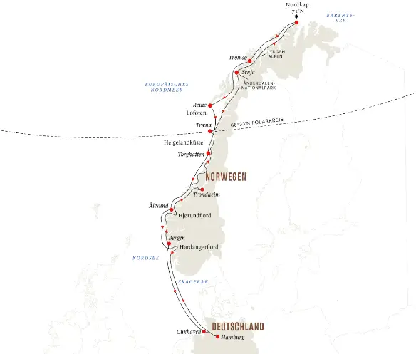 Hurtigruten Norwegen-Kreuzfahrt 2023: Postschiffroute Sommer 2
